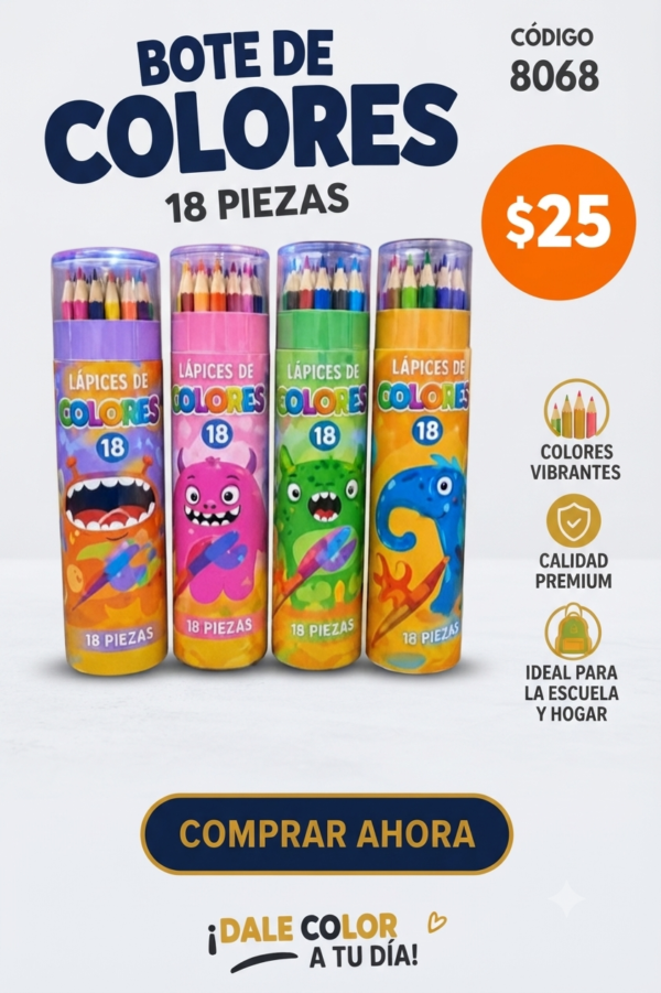 18 LAPICES COLORES BOTE